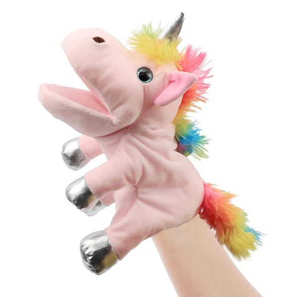 Hopearl Plush Unicorn Hand Puppet with Open Movable Mouth for Imaginative Play, Role Play, Interactive Toy for Storytelling Teaching Puppet Theater, Birthday Gifts for Kids Girls, Pink, 12''