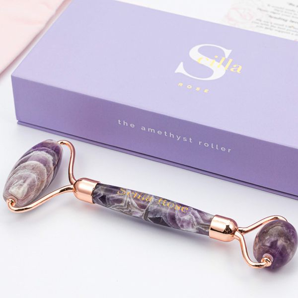 Jade Roller-Amethyst Face Roller Gift Set- Superior and Natural Face Roller Massager for Dark Circles and Puffiness- Anti-Ageing Facial Roller Skincare Tools- Pamper Gifts for Women