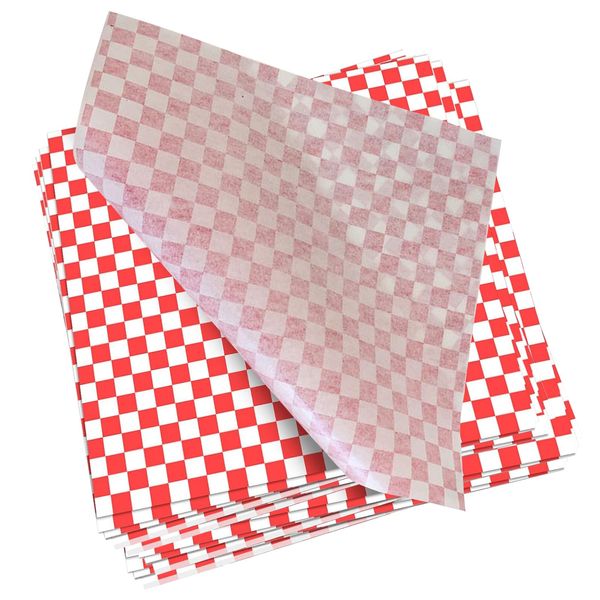 Greaseproof Paper Sheets, 100 Pcs Food Burger Wrap Paper Grease Proof Fish and Chip Burger Sandwich Wrapping Sheets Red Printed