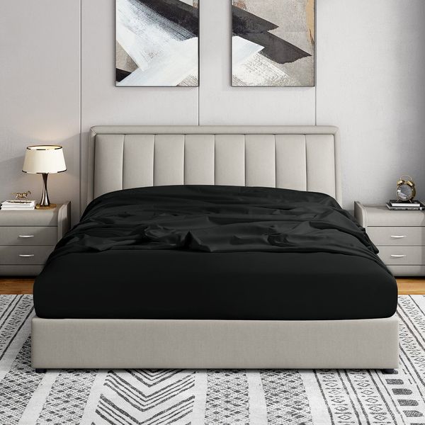 Cathay Home Full Fitted Sheet - Double Brushed Ultra Soft – Wrinkle & Fade Resistant - 14" Standard Pocket Fitted Sheet Only - Good Fit for 12"-16" Deep Mattress (Full, Black)