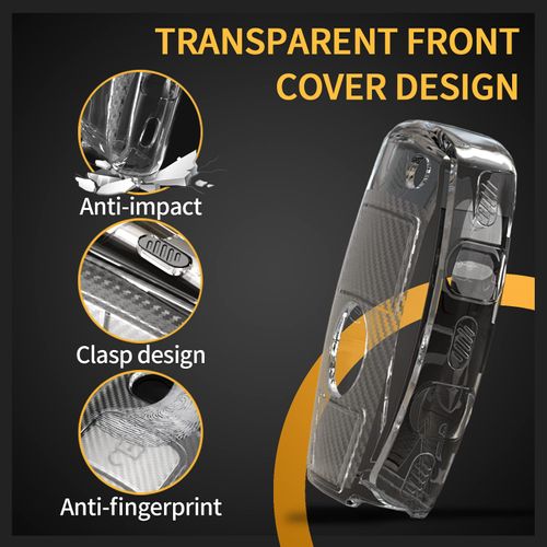 TANGSEN Key Fob Case TPU Cover Compatible with Mercedes Benz A B C CLA CLS E G GL GLA GLC GLE GLK GLS SL SLC SLK SLS AMG Viano Transparent Carbon Fiber Texture Transparent Button Protective Key Shell