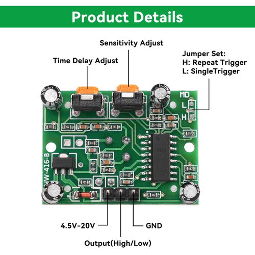 YELUFT 5pcs HC-SR501 PIR Motion Sensor Module Human Body IR Infrared Motion Module for Arduino