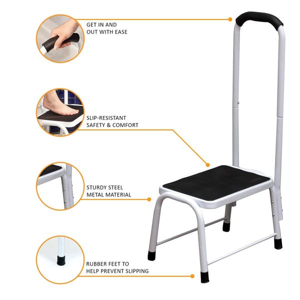 Kitchen Bath Non Slip Safety Step Stool Mobility Aid Handrail Platform Support by Crystals®