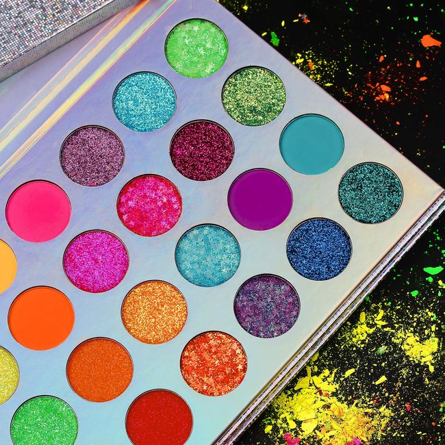 Neon Glitter Eyeshadow Palette Makeup,Afflano UV Glow Blacklight Highly Pigmented Palette Eye Shadow Pallets,Matte Bright Colorful Rainbow Blue Red