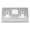 A5 Socket 2 Gang - Satin Matt Chrome Classic - White Insert - Plastic Rocker Switch