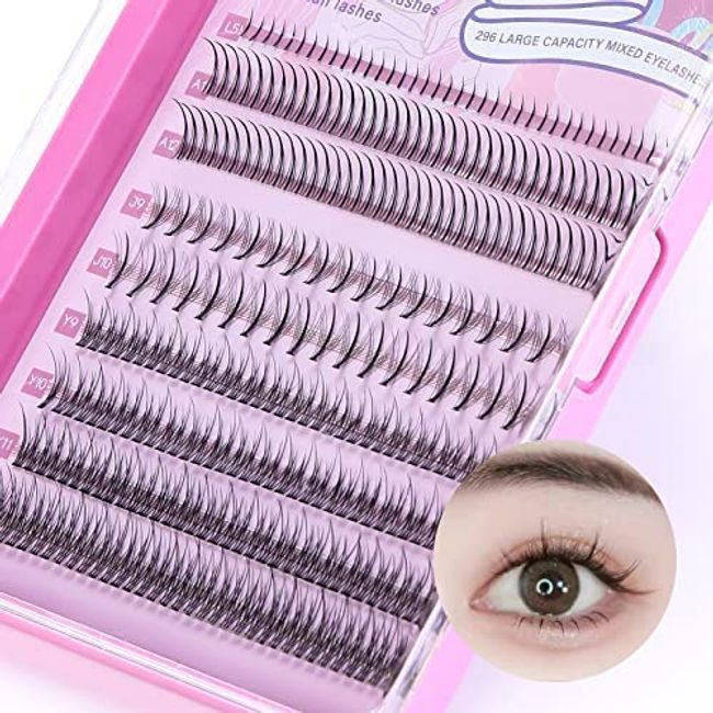 296 Pcs Premade Lashes, Individual Lashes, Cluster Lashes Lash Extensions Mixed 4 Type of Individual Eyelashes 0.07mm C Curl Mix5-12mm Length DIY Individual Eyelash Extension Lashes