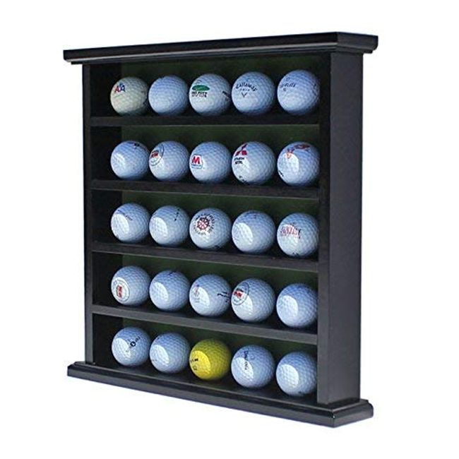 DisplayGifts Golf Ball Wood Display Case Wall Rack Cabinet No Door GB25 Black