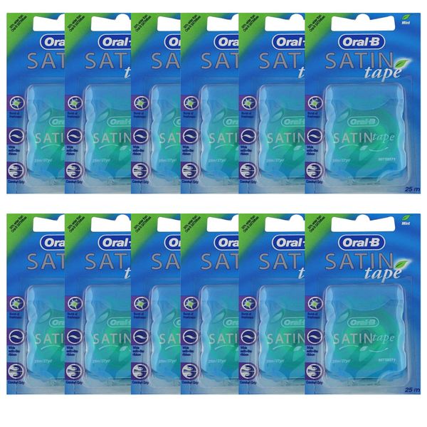 Oral-B Satin tape mint dental floss, 25 m, pack of 12, 12 x 25 m