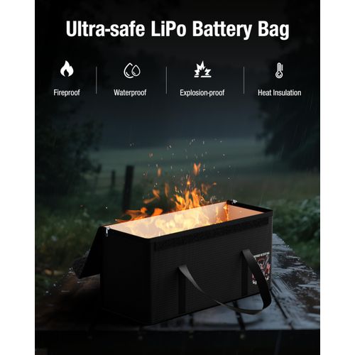Fireproof Explosionproof Lipo Battery Safe Bag - Large Capacity Ebike Battery Storage Guard Pouch for Charging & Storage - Waterproof Protective Case for Ebike & Lithium Batteries(16.5x6.7x7.9 Inches)