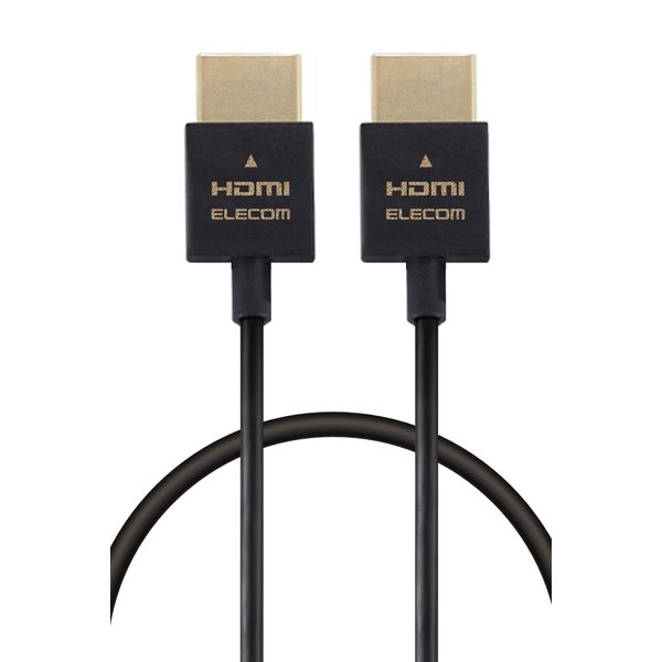 Elecom ECDH-HD14SS10BK HDMI Cable, 3.3 ft (1 m), Ultra Fine Type, High Speed, 4K2K (30Hz), High Speed with Ethernet Certified, eARC for TV, PC, Game Consoles, etc