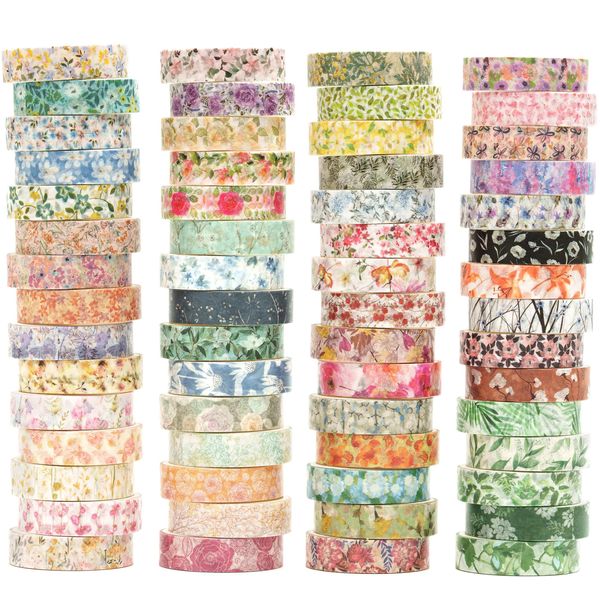 YUBX 60 Rollen Blumen Washi Tape Set Kreative Basic Dünn Dekorative Bänder für Kunst, DIY Handwerk, Bullet Journals, Planer, Scrapbooking, Verpackung