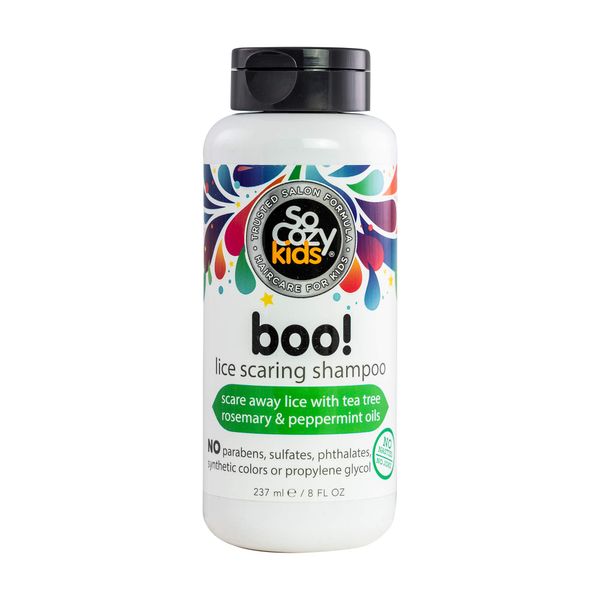 SoCozy Boo! Lice Scaring Shampoo For Kids Hair Scare Away Lice with Tea Tree, Rosemary and Peppermint Oils No Parabens, Sulfates, Synthetic Colors or Dyes, Natural, Zero fragrance, 8 Fl Oz