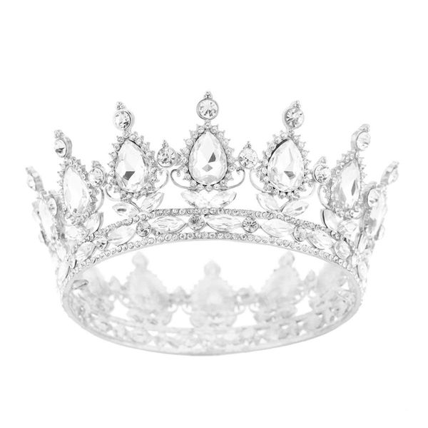 S SNUOY Silver Crown for Women Crystal Full Round Queen Crowns Diamond Shape Prom Pageant Wedding Party Hair Accessories