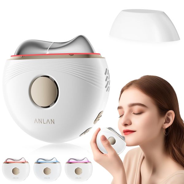 EMS Gua Sha Elektrisch, ANLAN Gesichtsmassagegerät Gegen Falten Blau Violett Rotlichtlampe Gesicht Kalt Wärme Massagegerät Gesicht 3 Intensitätsstufen Face Massager Anti Aging