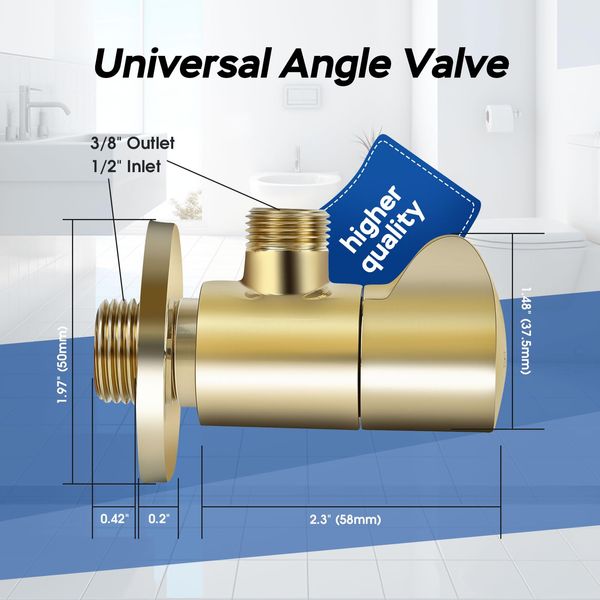 Angle Valve Quarter Turn 1/2" Inlet x 3/8" Outlet Shut Off Water Angle Stop Valve with Flange 1pcs Faucet Valve Toilet Valve Solid Brass Chrome