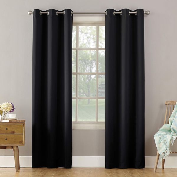 Sun Zero Becca Energy Efficient Grommet Curtain Panel, 40" x 95", Black