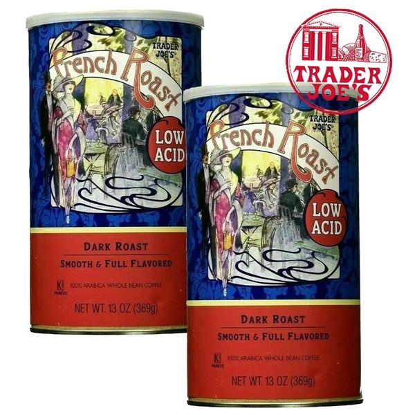 2 Packs Trader Joe's Low Acid French Roast Whole Bean Coffee 13 oz Each