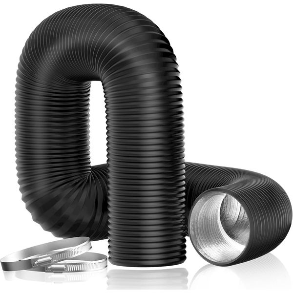 Dryer Vent Hose, 4'' Insulated Flexible Duct 16FT with 2 4 x 16 FT, Black