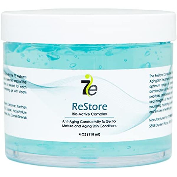 7E Wellness ReStore Conductive Gel with Bio-Active Complex - 4oz - Facial Skin Care Products with Green Tea Extract, Hyaluronic Acid, and Collagen Peptides - Anti Aging and Skin Tightening