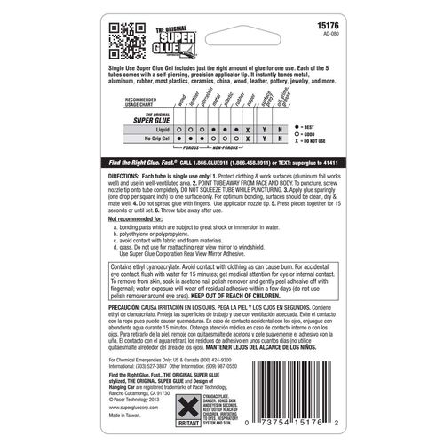 Super Glue Gel - 5 Mini Single Use Tubes
