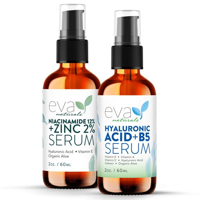 12% Niacinamide Serum & Hyaluronic B5 Serum Bundle For Smooth Bright & Youthful Skin - Pore Minimizer & Moisturizer for Skin - Reduce Dark Spots, Fine Lines & Wrinkles with Zinc & Vitamin B5
