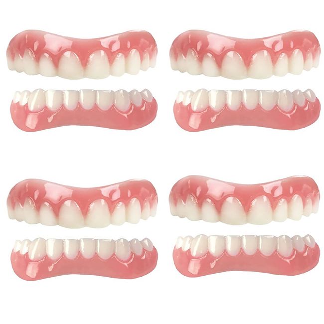 4 Pairs Cosmetic Veneer Teeth Temporary Denture Natural Shade Instant Teeth Top and Bottom Veneers Snap on Comfort Denture for Bad Teeth Men and Women