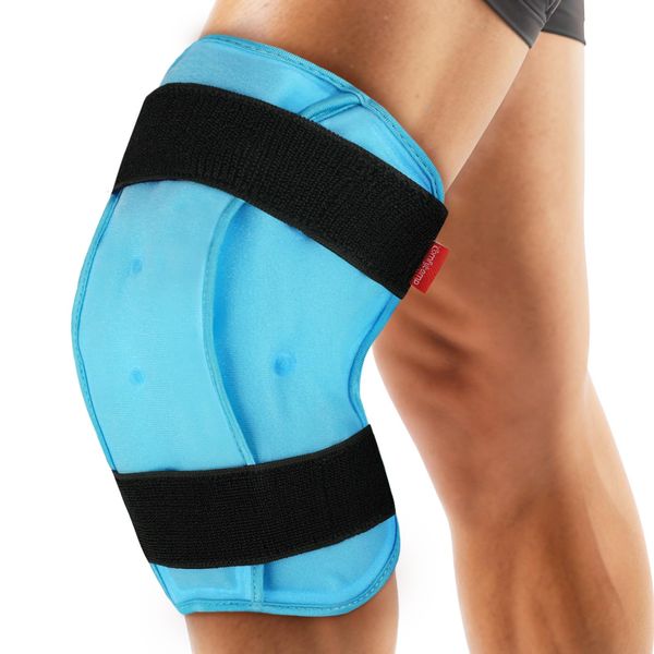 Comfytemp 3D Contoured Knee Ice Pack Wrap, Reusable Gel Ice Pack for Sport Injuries, ACL, Knee Sprains, Knee Replacement Surgery, Swelling, Bruise, Arthritis, Microwave Hot Cold Pack for Leg Injuries