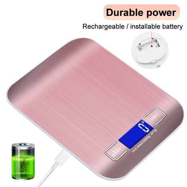 Stainless Steel Food Scale USB Rechargeable Digital Kitchen Scale 5KG/10KG