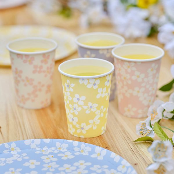 Ginger Ray Spring Ditsy Floral Mixed Paper Party Cups Pack of 8, Multi-coloured