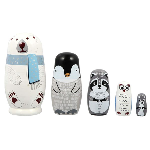 EXCEART Nesting Doll Matryoshka Doll 5 Layers Animal Wooden Toy Figurine Handmade Cute Home Decor Birthday Present Folk Craft Set of 5