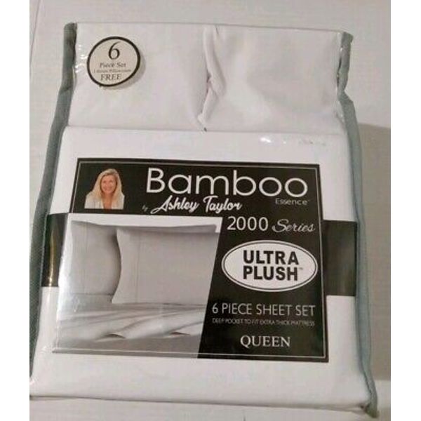 6 Pc Bamboo Sheets Set Deep Pockets Cool Bamboo Sheets Queen size White  2000