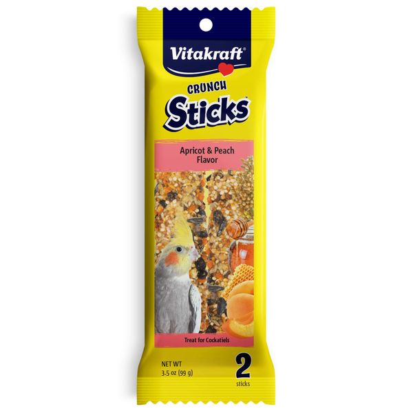 Vitakraft Crunch Sticks Cockatiel Treat - Apricot and Peach - Pet Bird Treat Toy, 3.5 oz