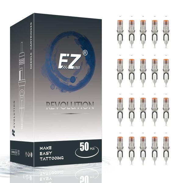 EZTAT2 Tattoo Cartridge Needles Assorted - 50Pcs #12 Mixed (3RS 5RS 7RS 9RS 11RS) Standard Round Shader Tattoo Needle Cartridges for Tattooing Rotary Tattoo Pen Machine Supply - Revolution
