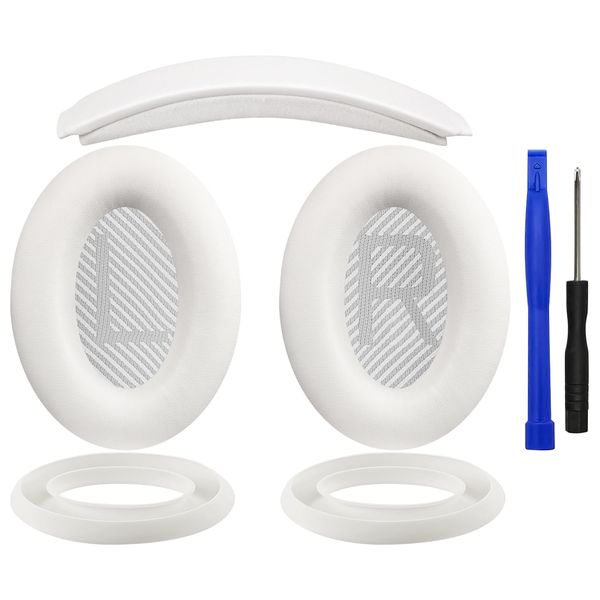 SOULWIT Ear Pads Cushions + Headband + Silicone Earpads Cover Protector, Replacement Kit for Bose QuietComfort 35 QC35, QC35 ii Over-Ear Headphones - White