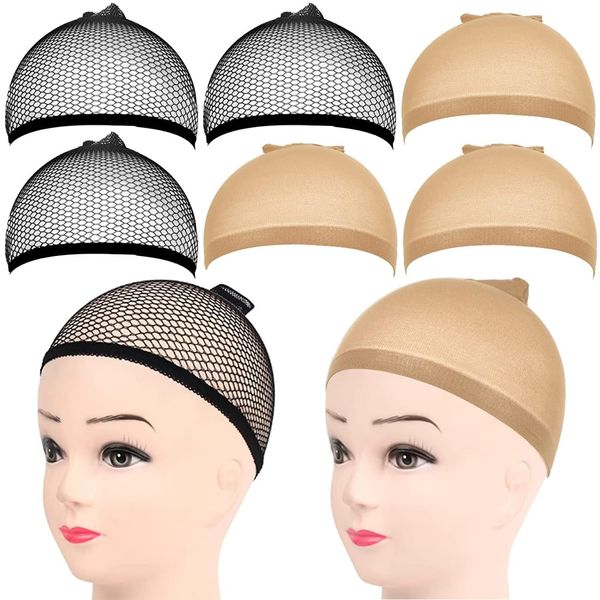 Tadipri 6 Stück Haarnetz Nylon Wig Cap Perücke Kappen,Wig Cap Set 3 Nackt Beige Perückenkappen Und 3 Schwarze Haarnetz,Elastische Netz Perückennetz,Elastische Haarnetz Für Perücken, Perückenkappen