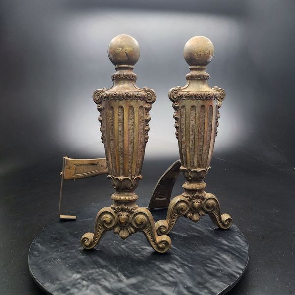 Vintage Early 20th Century Cast Iron Adams Fireplace Andirons 440 🔥🕰️