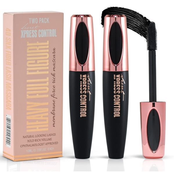 Secret Xpress Control 4D Silk Fiber Lash Mascara, Lengthening and Thick, Long Lasting, Waterproof & Smudge-Proof, All Day Exquisitely Full, Long, Thick, Smudge-Proof Eyelashes (2 Pack)