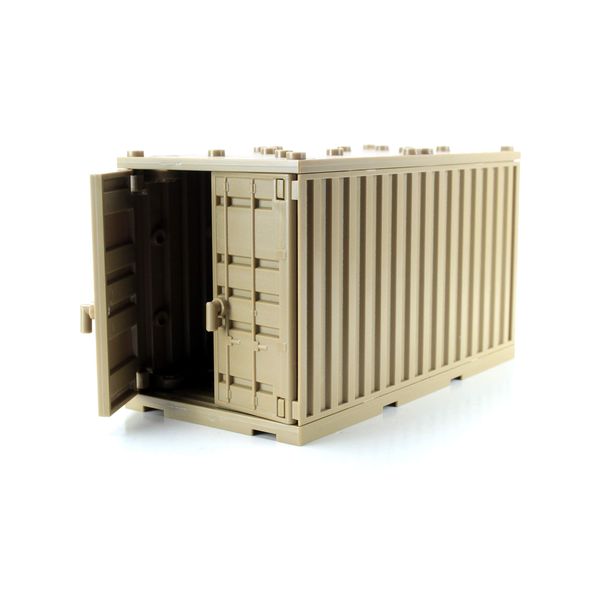 Battle Brick Dark Tan Toy Cargo Shipping Container compatible with LEGO Building Blocks and Minfiigures