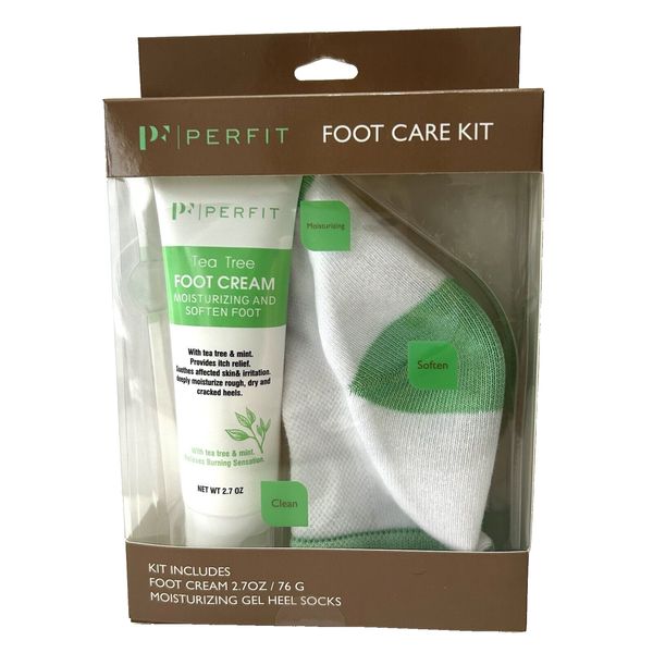 New Perfit Foot Care Kit Includes Foot Cream & Moisturizing Gel Heel Socks Seale