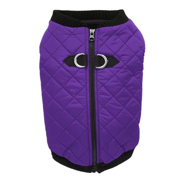 Gooby Fashion Vest Dog Jacket - Violet, Medium - Warm Zip Up Bomber Vest with Dual D Ring Leash - Winter Water Resistant Small Dog Sweater