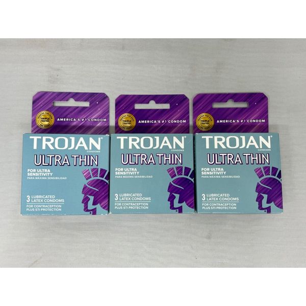 3 Packs (9 total) Trojan Sensitivity Ultra Thin Lubricated Condoms, 3 Count