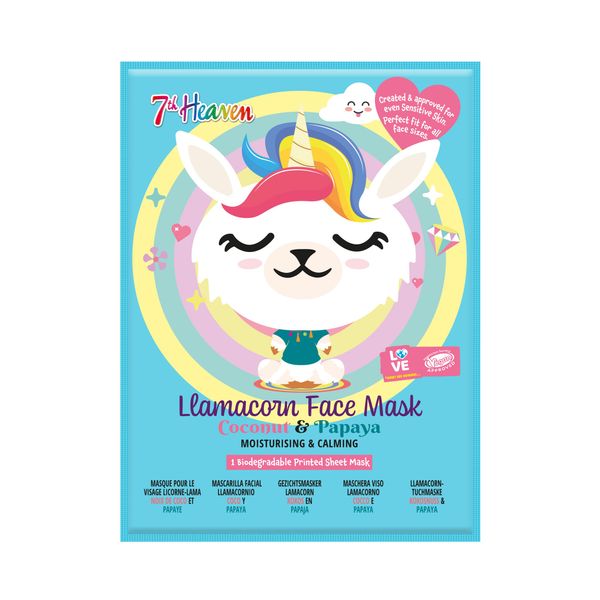 7th Heaven Llamacorn Sheet Face Masks – Skincare Set for Kids Aged 8+ – Fanciful Llama and Unicorn Mix Face Mask Sheet with Coconut & Papaya – Sheet Masks to Calm, Hydrate & Moisturise Skin