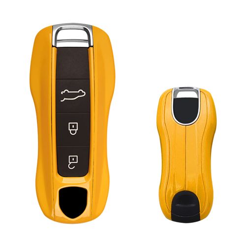 Xotic Tech Yellow Remote Key Covers Case, Compatible with Porsche Cayenne Cayman Panamera 971 Macan Taycan 911 991 918 Carrera 992, 3PCS Smart Key Fob Painted Keyless Entry Protectors