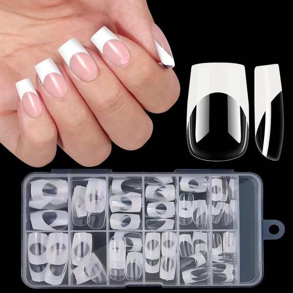 U-Shinein French Press On Nails, White French Nail Tips, Short Square False Nails, Nail Art Nails for Sticking, Fake Nails With Box, 120 Pcs Finished Nails For Women, 01 White