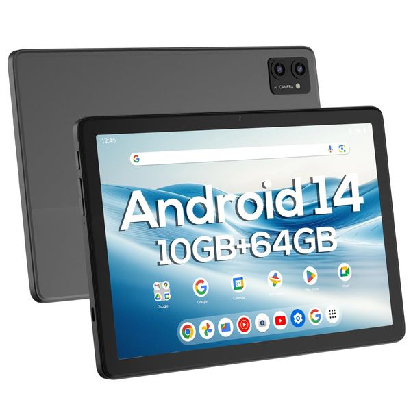 DigiLand Android Tablet, 10.1" Android 14 Tablets with Octa-Core, 6000mAh Battery, Dual Camera, IPS HD Display, Ultra-Thin & Lightweight - Gray