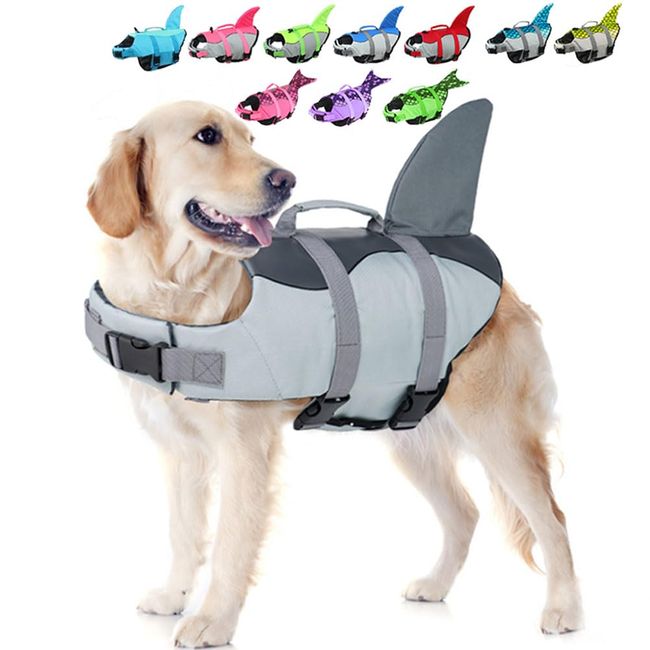 EMUST Dog Life Vest, Dog Life Jacket for Small, Middle, Large Dogs with Rescue Handle Flotation Vest Safety Lifesaver for Swimming Pool Beach Boating, (S,Grey)