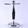 Deluxe Stainless Steel Shaving Brush Stand Holder for Razor & Brush Weighted Base Black Handle