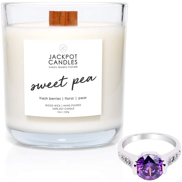 Jackpot Candles Sweet Pea Candle with Ring Inside (Surprise Jewelry Valued at $15 to $5,000) Ring Size 7