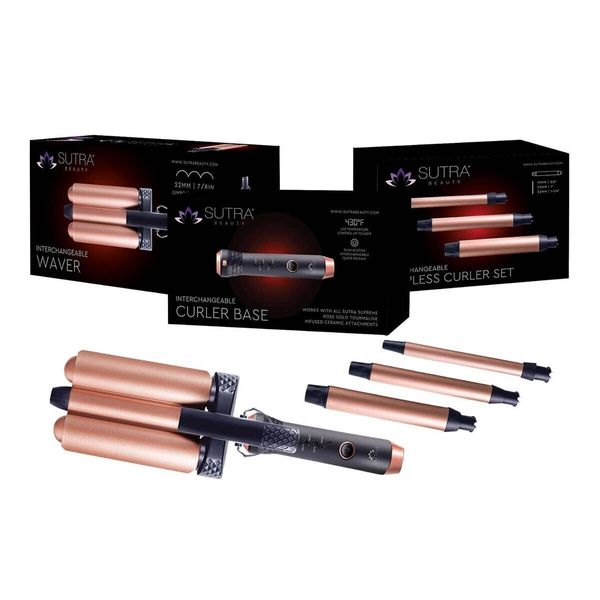 SB2 SUTRA Interchangeable 3 in 1 Styling Base and 4 Pack Curling Iron Set Waver