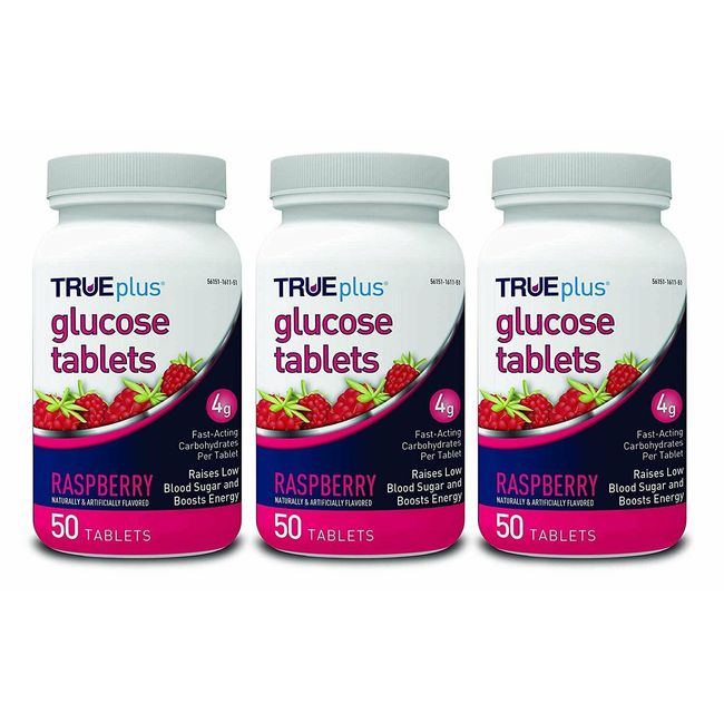 Trueplus Glucose Tablets Blood Pressure & Energy Support Raspberry 50ct 3 Pack